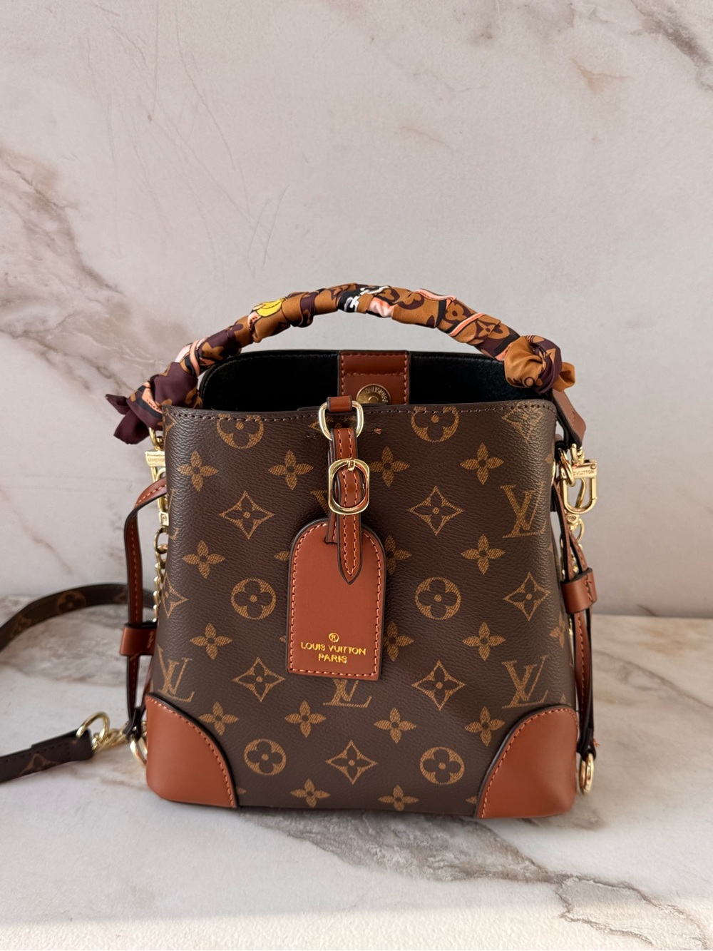 Louis Vuitton Monogram Canvas Shoulder Bag in Brown and Tan